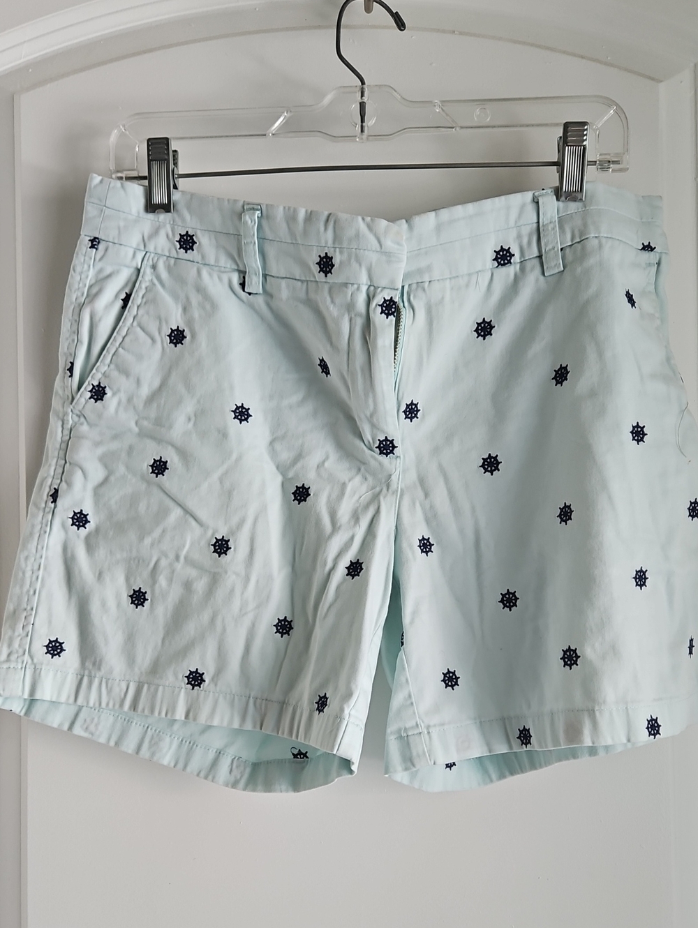British Khaki Light Blue Embroidered Nautical Shorts